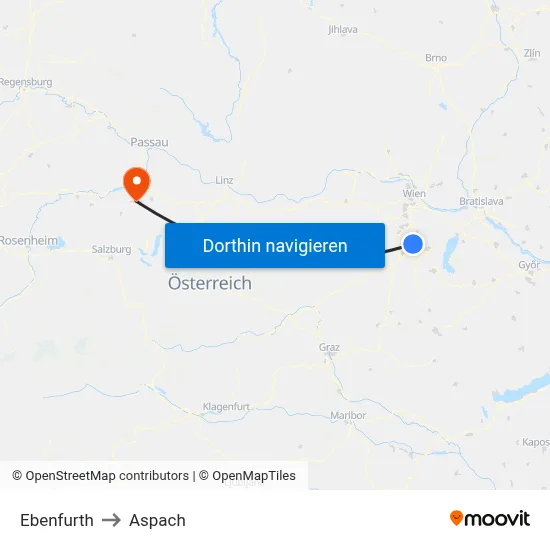 Ebenfurth to Aspach map