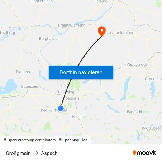 Großgmain to Aspach map