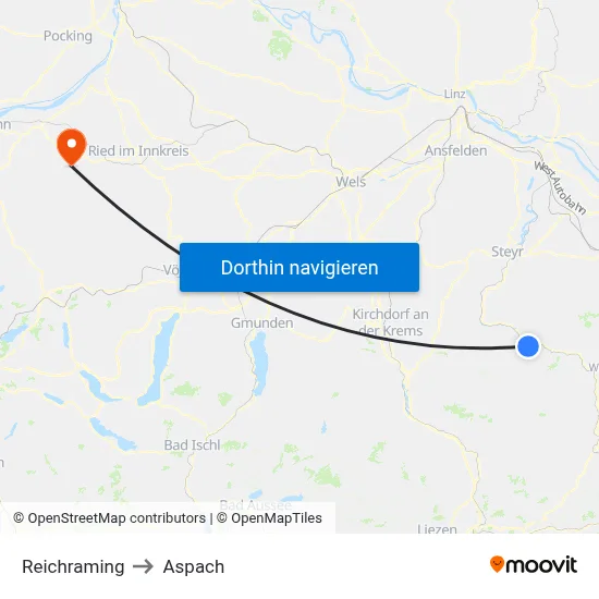 Reichraming to Aspach map