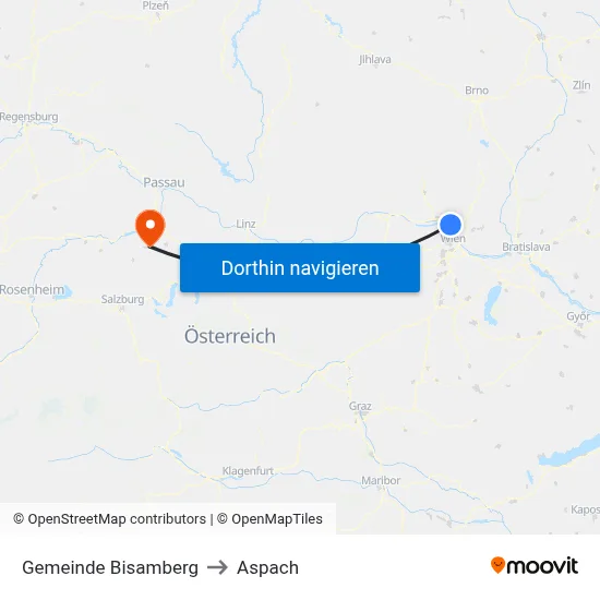 Gemeinde Bisamberg to Aspach map