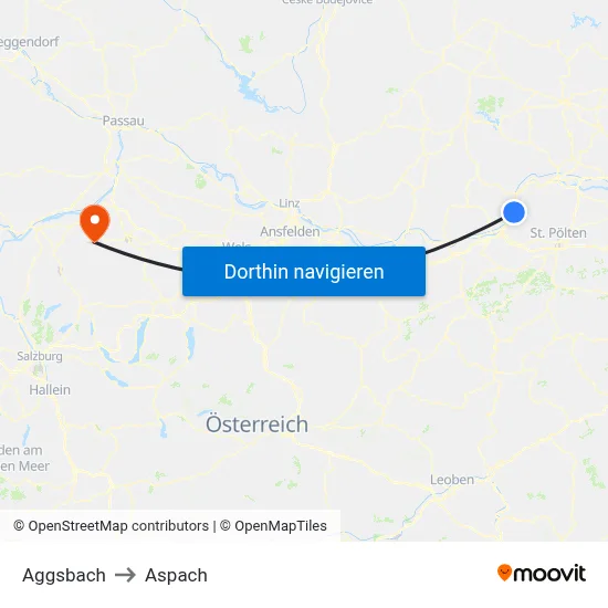 Aggsbach to Aspach map