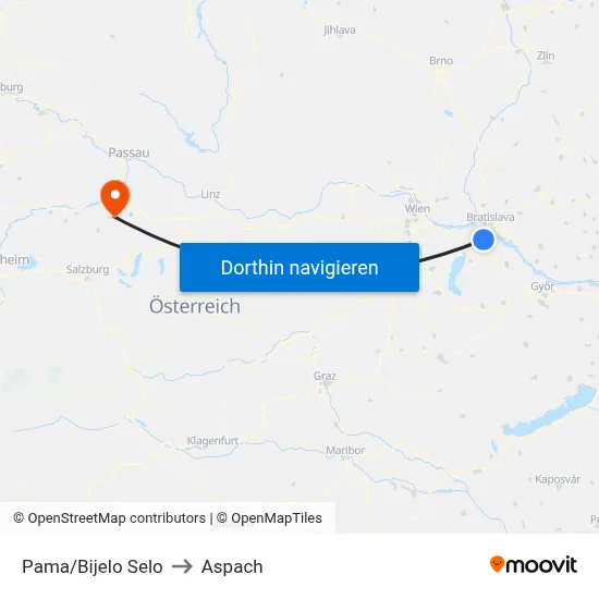 Pama/Bijelo Selo to Aspach map