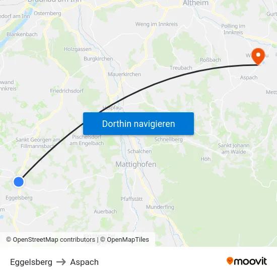 Eggelsberg to Aspach map