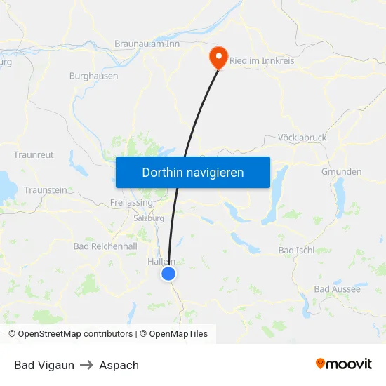Bad Vigaun to Aspach map
