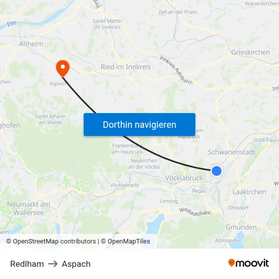 Redlham to Aspach map