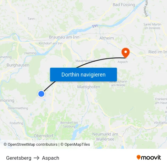 Geretsberg to Aspach map
