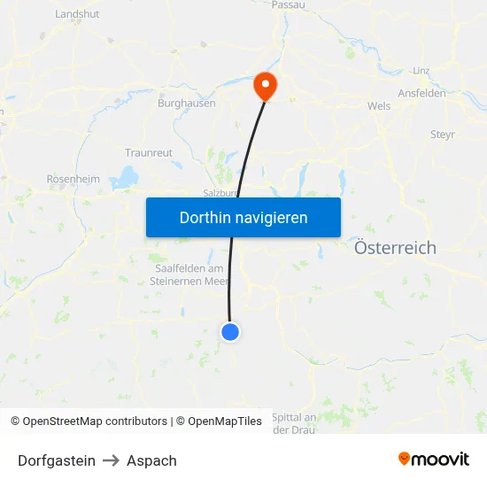 Dorfgastein to Aspach map