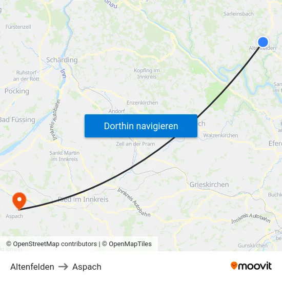 Altenfelden to Aspach map