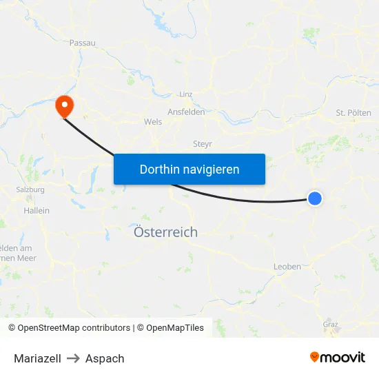 Mariazell to Aspach map