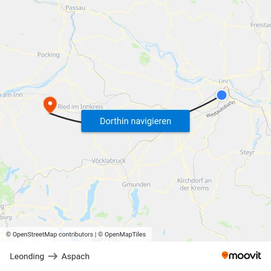 Leonding to Aspach map