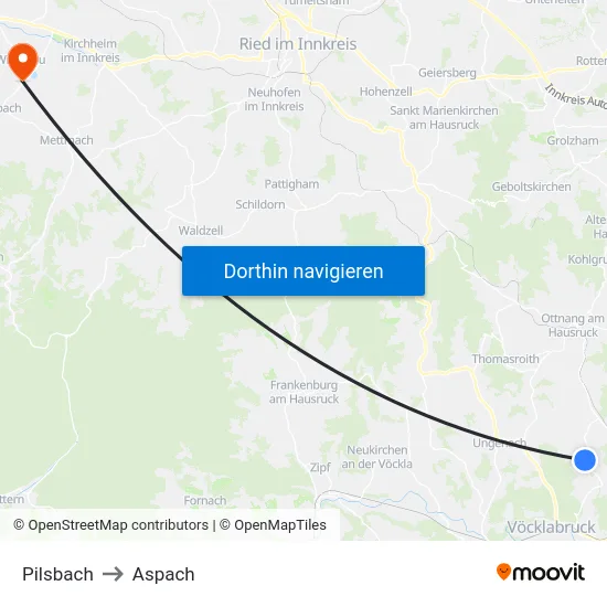 Pilsbach to Aspach map