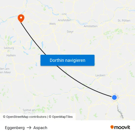Eggenberg to Aspach map