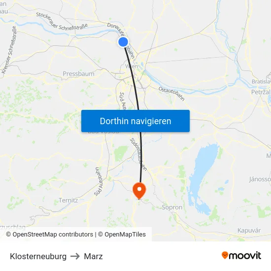 Klosterneuburg to Marz map