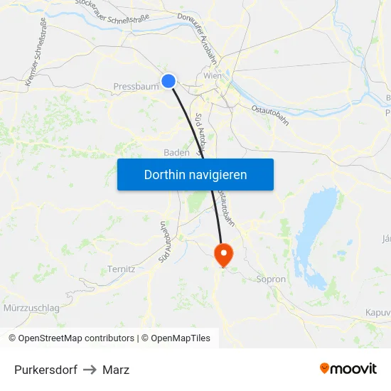 Purkersdorf to Marz map