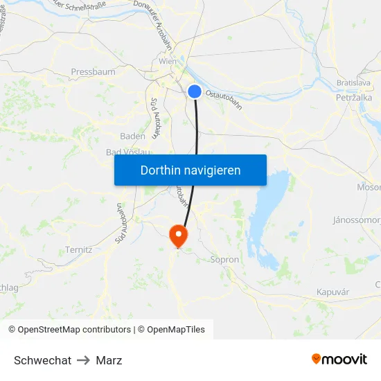 Schwechat to Marz map