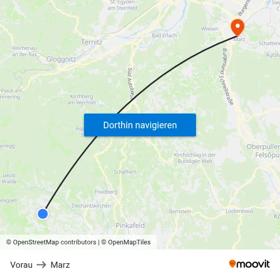 Vorau to Marz map