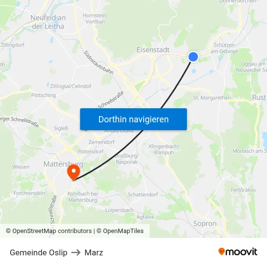 Gemeinde Oslip to Marz map