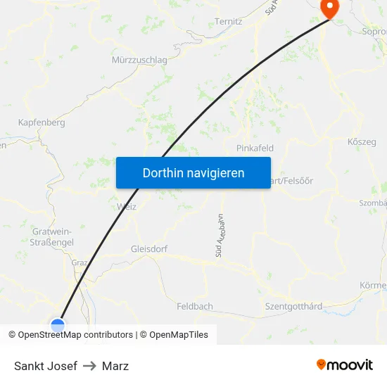 Sankt Josef to Marz map
