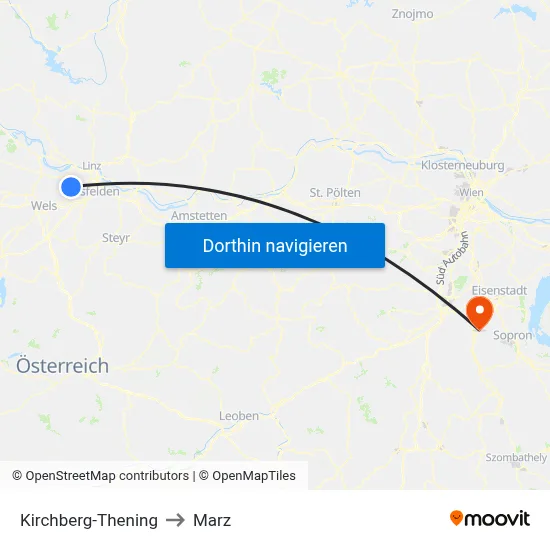 Kirchberg-Thening to Marz map
