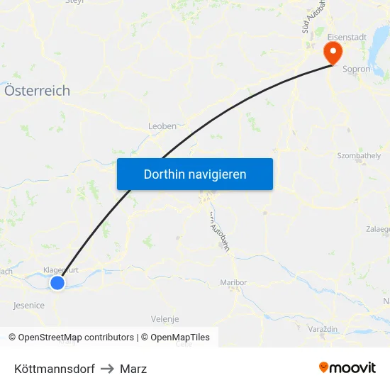Köttmannsdorf to Marz map