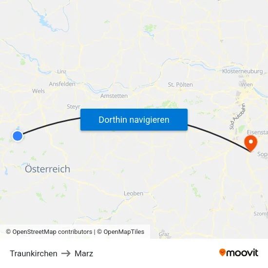 Traunkirchen to Marz map