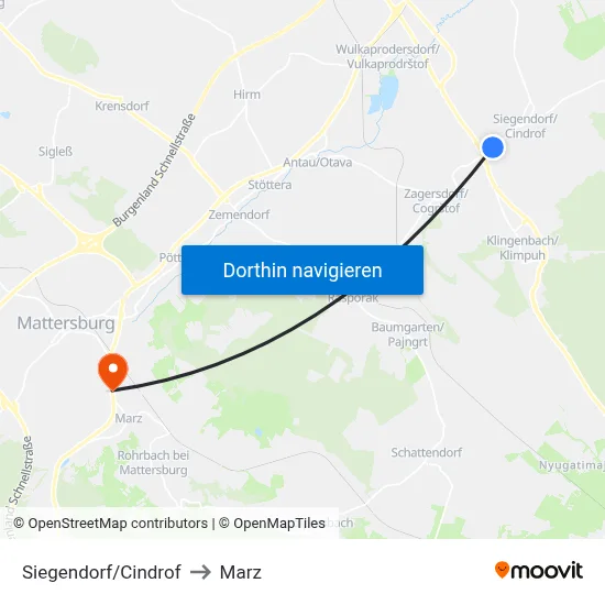 Siegendorf/Cindrof to Marz map