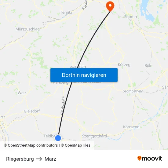 Riegersburg to Marz map