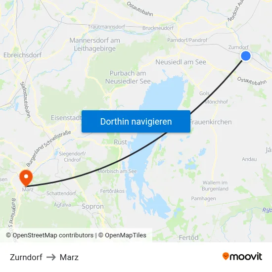 Zurndorf to Marz map