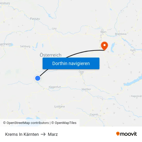 Krems In Kärnten to Marz map