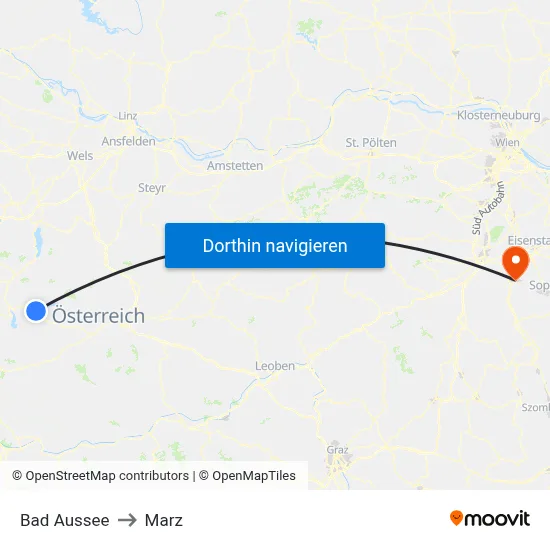 Bad Aussee to Marz map