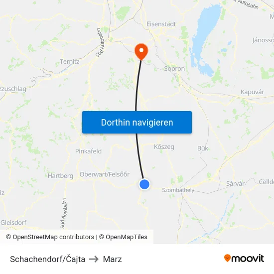 Schachendorf/Čajta to Marz map