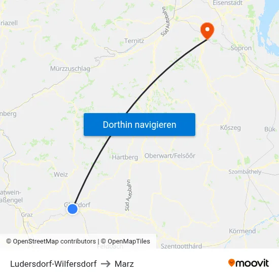 Ludersdorf-Wilfersdorf to Marz map