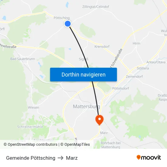 Gemeinde Pöttsching to Marz map