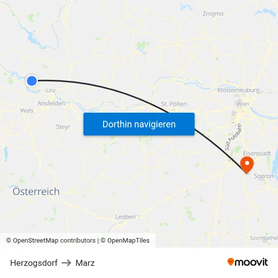 Herzogsdorf to Marz map