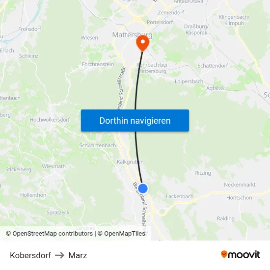 Kobersdorf to Marz map