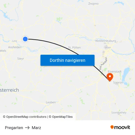 Pregarten to Marz map