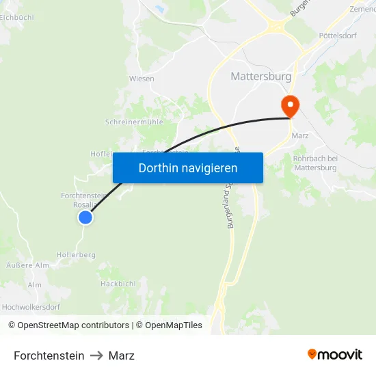Forchtenstein to Marz map