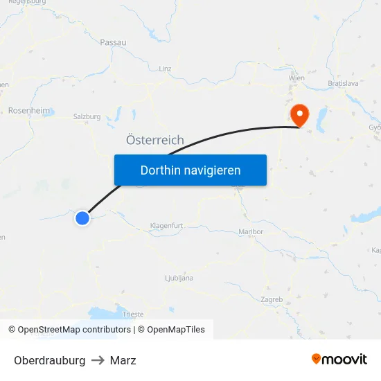 Oberdrauburg to Marz map