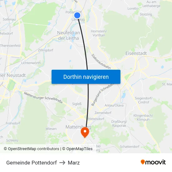 Gemeinde Pottendorf to Marz map
