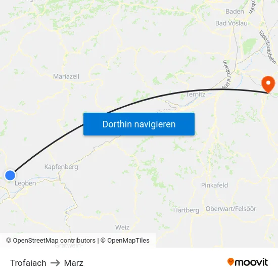 Trofaiach to Marz map