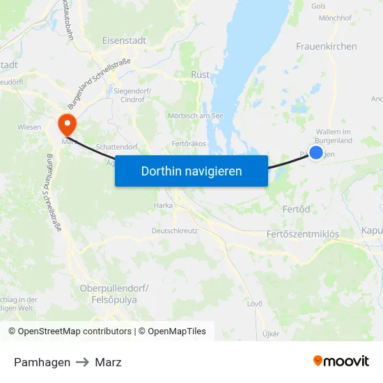 Pamhagen to Marz map