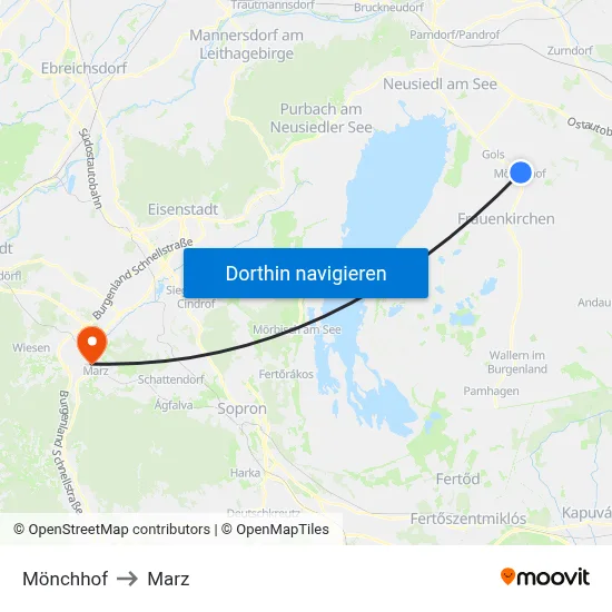 Mönchhof to Marz map