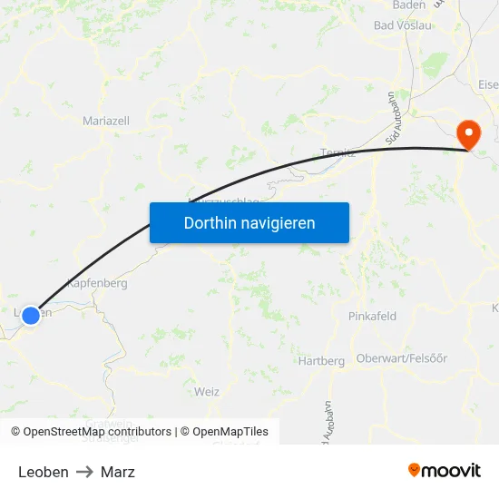 Leoben to Marz map