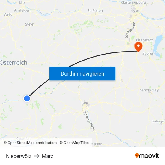 Niederwölz to Marz map