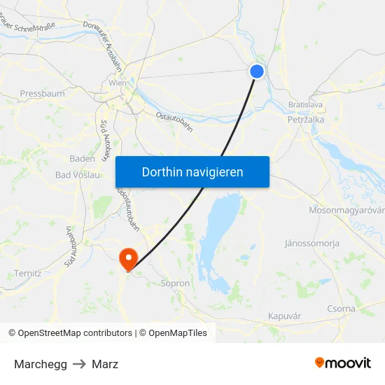 Marchegg to Marz map