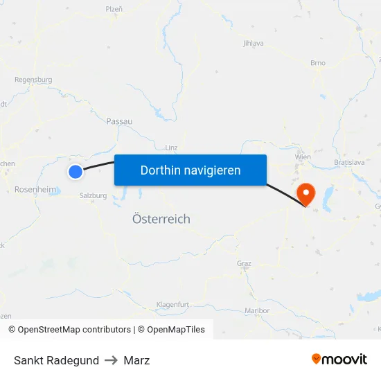 Sankt Radegund to Marz map