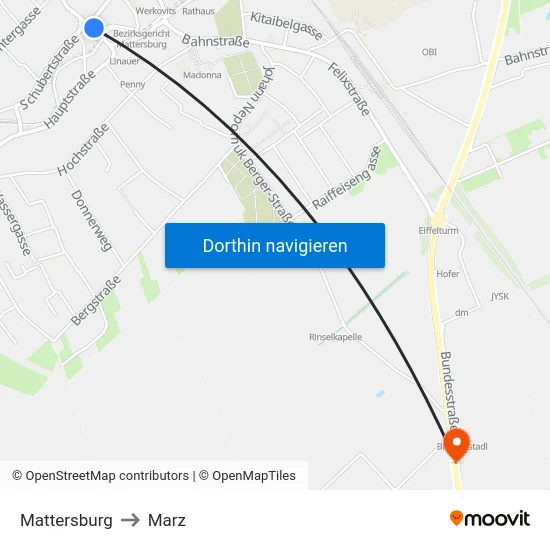 Mattersburg to Marz map