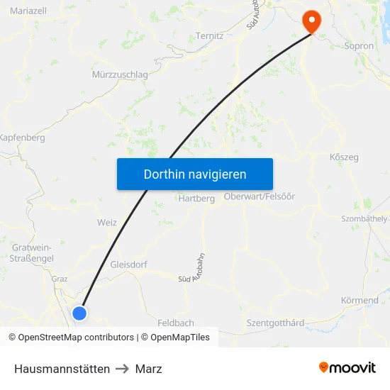 Hausmannstätten to Marz map