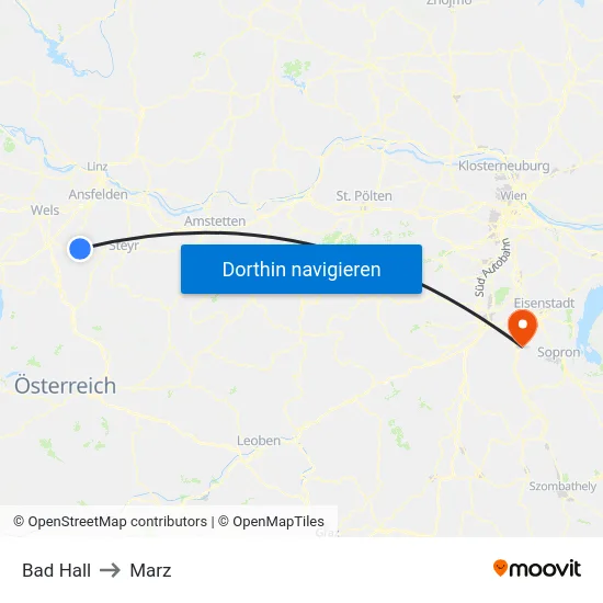 Bad Hall to Marz map