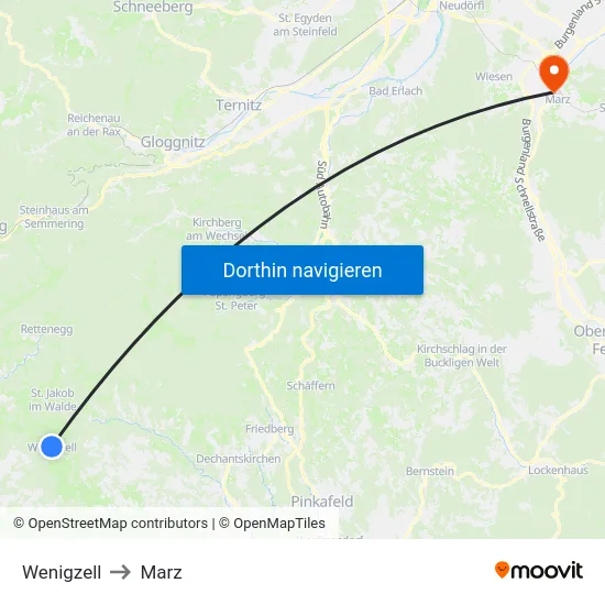 Wenigzell to Marz map
